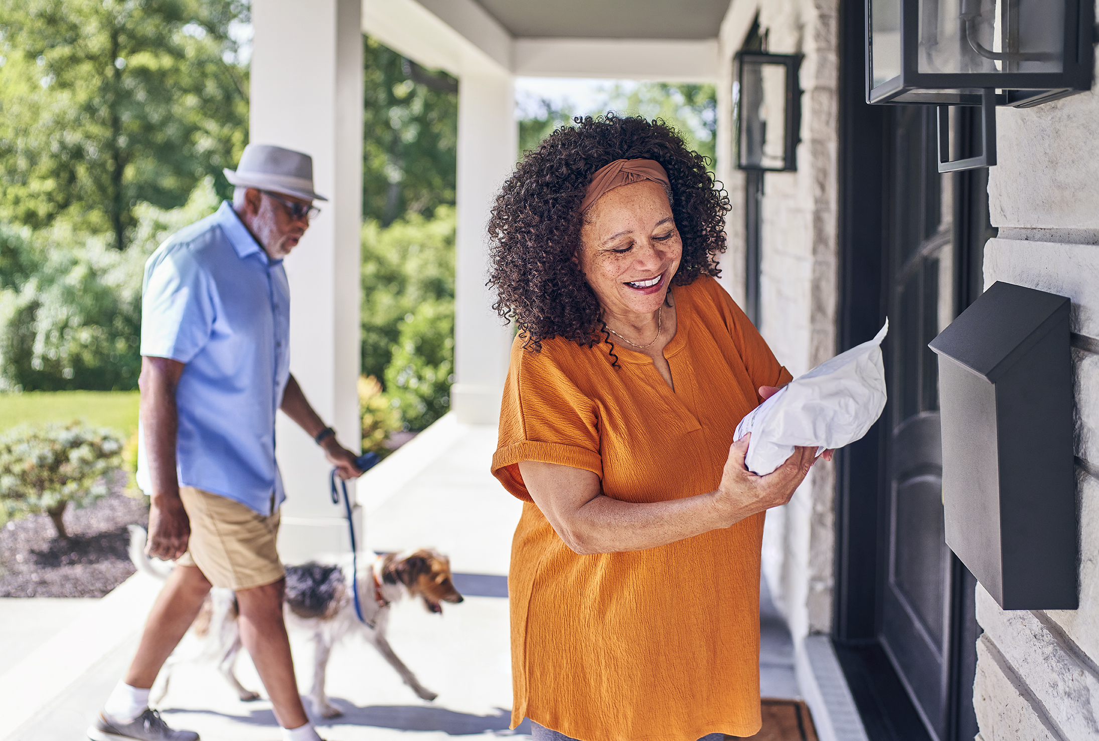 Customer looking at home delivery package