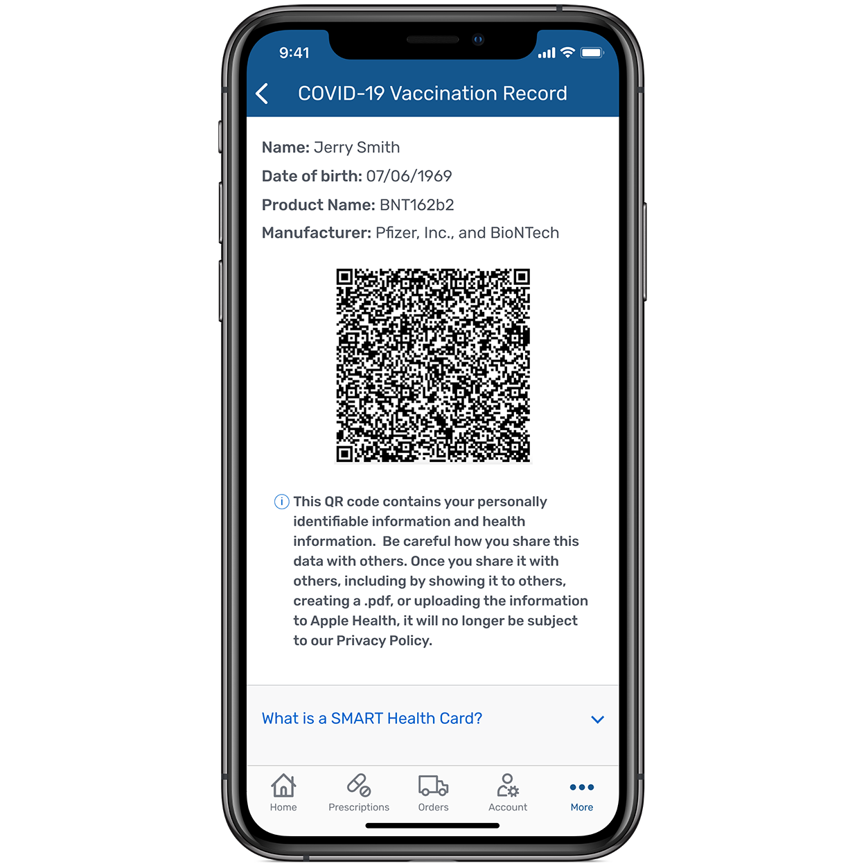 COVID-19 vaccination record on the Express Scripts® mobile app